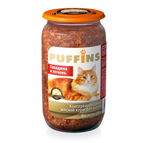 Puffins 650г для кошек Говядина и печень