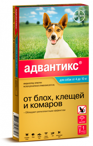 Bayer Адвантикс капли от блох, клещей и комаров для собак 4-10кг