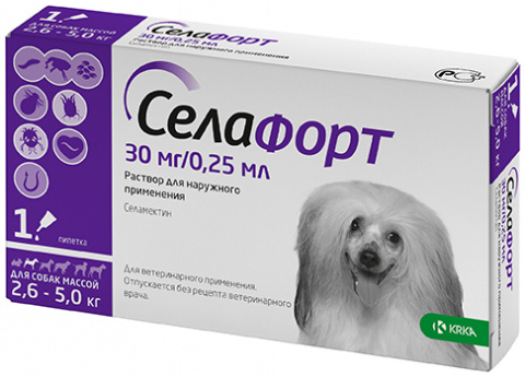Селафорт 30 мг 2,6-5 кг капли для собак инсектоакарицидные