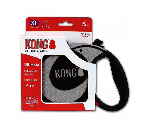 Kong Ultimate XL Рулетка для собак до 70 кг лента 5м серая
