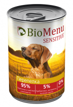 Bio Menu sensitive для собак перепелка  95%-мясо 410г