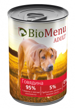 Bio Menu adult для собак говядина 95%-мясо 410г